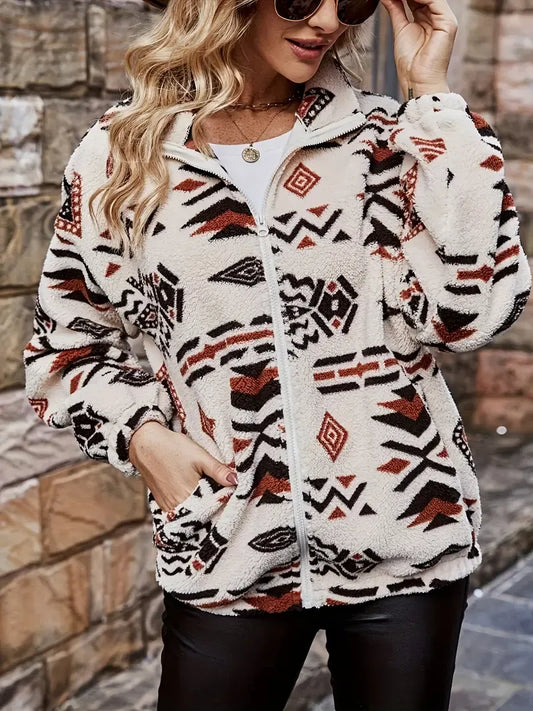 Bonnie – Relaxed fit jas met geometrisch patroon & ritssluiting
