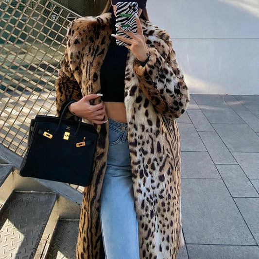 Alisa | Dames lange bontjas – oversized pasvorm met dierenprint & kraag