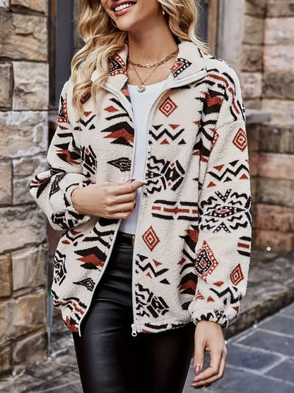Bonnie – Relaxed fit jas met geometrisch patroon & ritssluiting