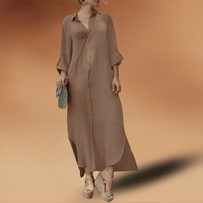 Zelda - Elegante lange linnen Zomer jurk voor dames