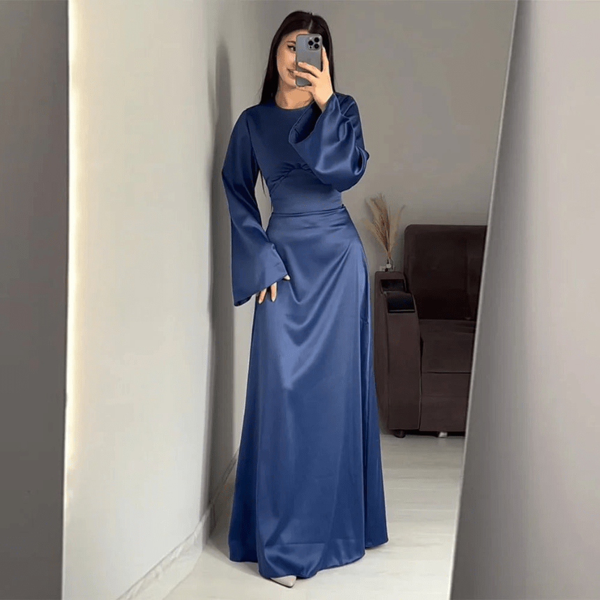 Fahima | Comfortabele Lange Satijnen Dames Jurk