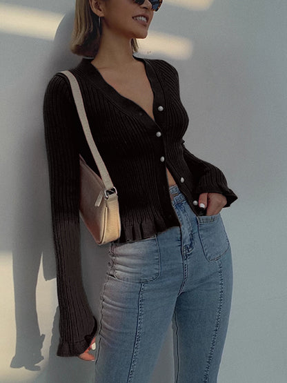 Fariana | Dames cardigan met rimpelrand en parelsluiting