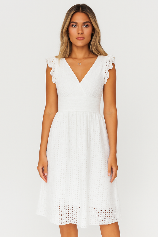 Maggie | Witte Zomerjurk met Ruches voor dames