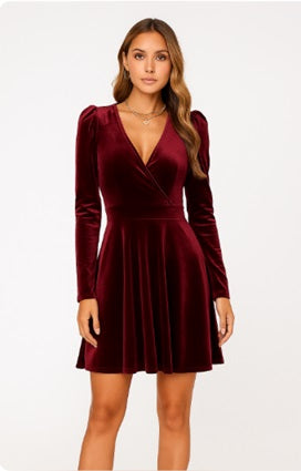 Norah | Luxe Fluwelen Midi-jurk met Diepe V-hals voor dames