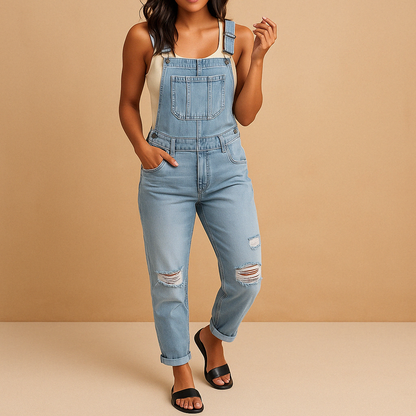 MAISY | Ripped denim overall met verstelbare bandjes voor dames