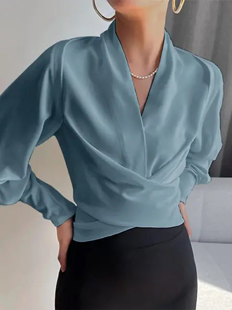 AMY | Elegante Satijnen Blouse met Pofmouwen