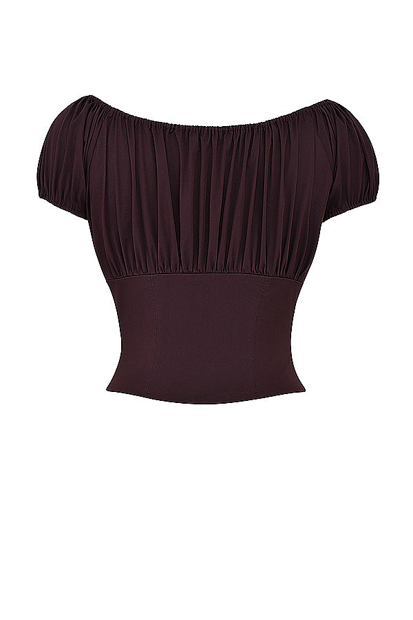 Mexx | Diepbruine Ruches-Set met Top en Midi-Rok