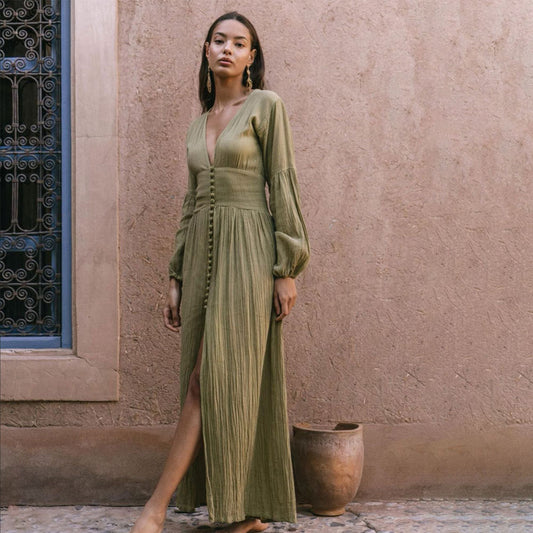 Daphne - Lange Boho V-hals Maxi Jurk