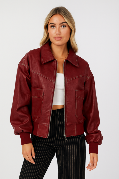 VIVIEN | Oversized leren herfst jas voor dames